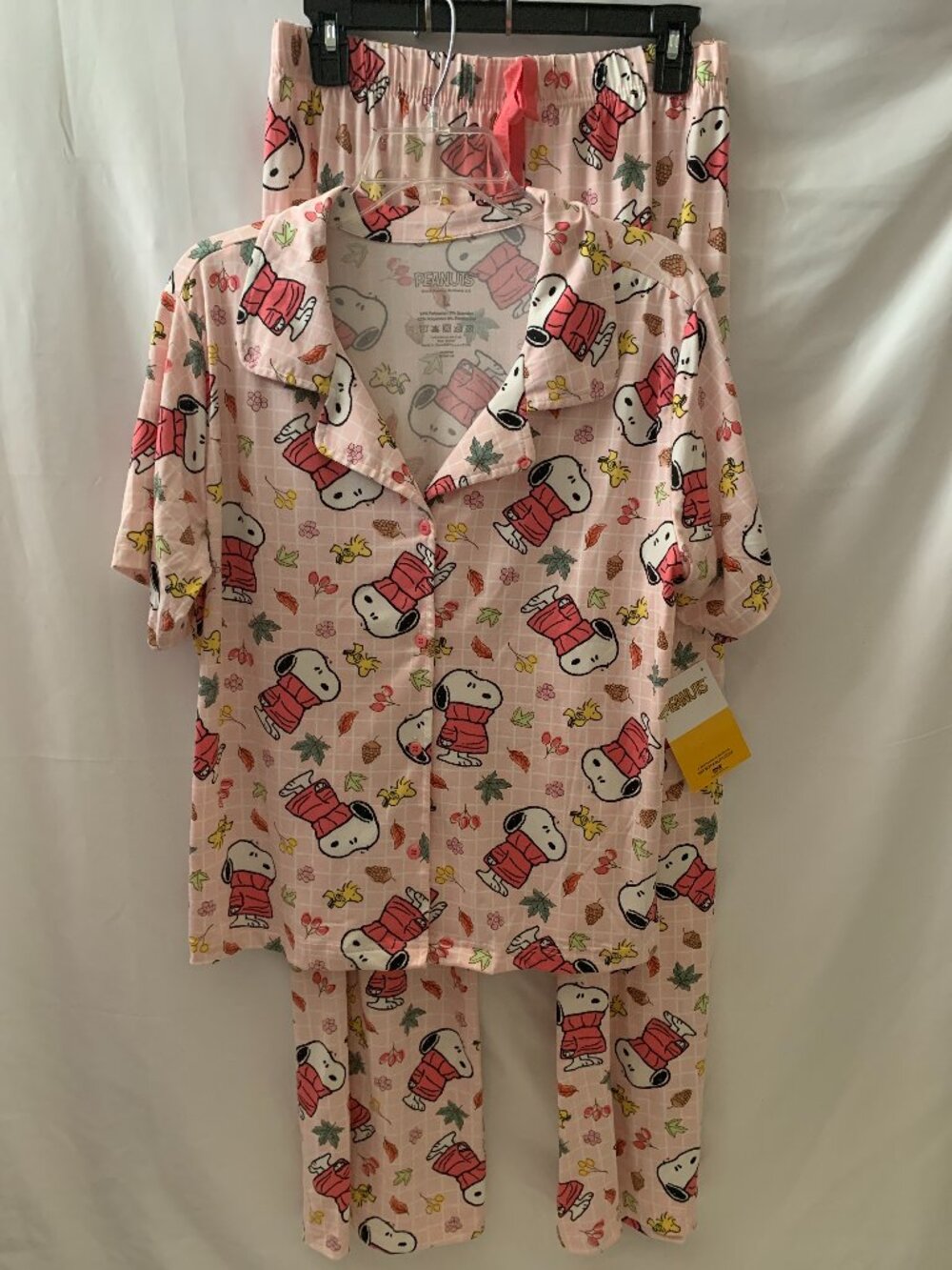 PEANUTS Snoopy Sweater Weather Fall Plaid Pajamas Set in Pink Sz LARGE